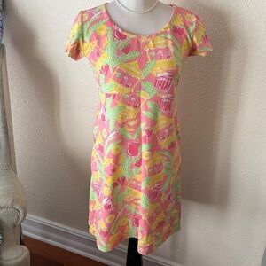 Vintage Lilly Pulitzer Juice Bar Dress Sz Small White label Cocktails tiki bar